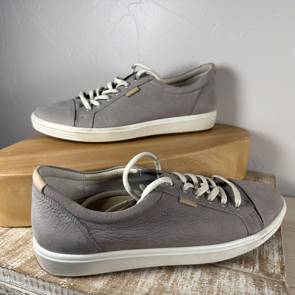 ECCO Soft 7 Women’s Grey Leather Cap Toe Sneaker Sz 8.5